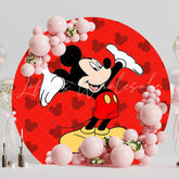 Cartoon Red Mickey Mouse Round Birthday Party Backdrop For Boys